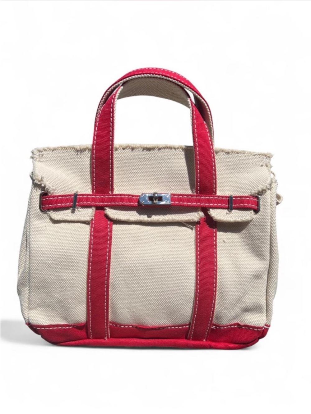 Viral TJX Red Sunwin Madaket Small Structured Canvas Turn-Lock Tote Bag